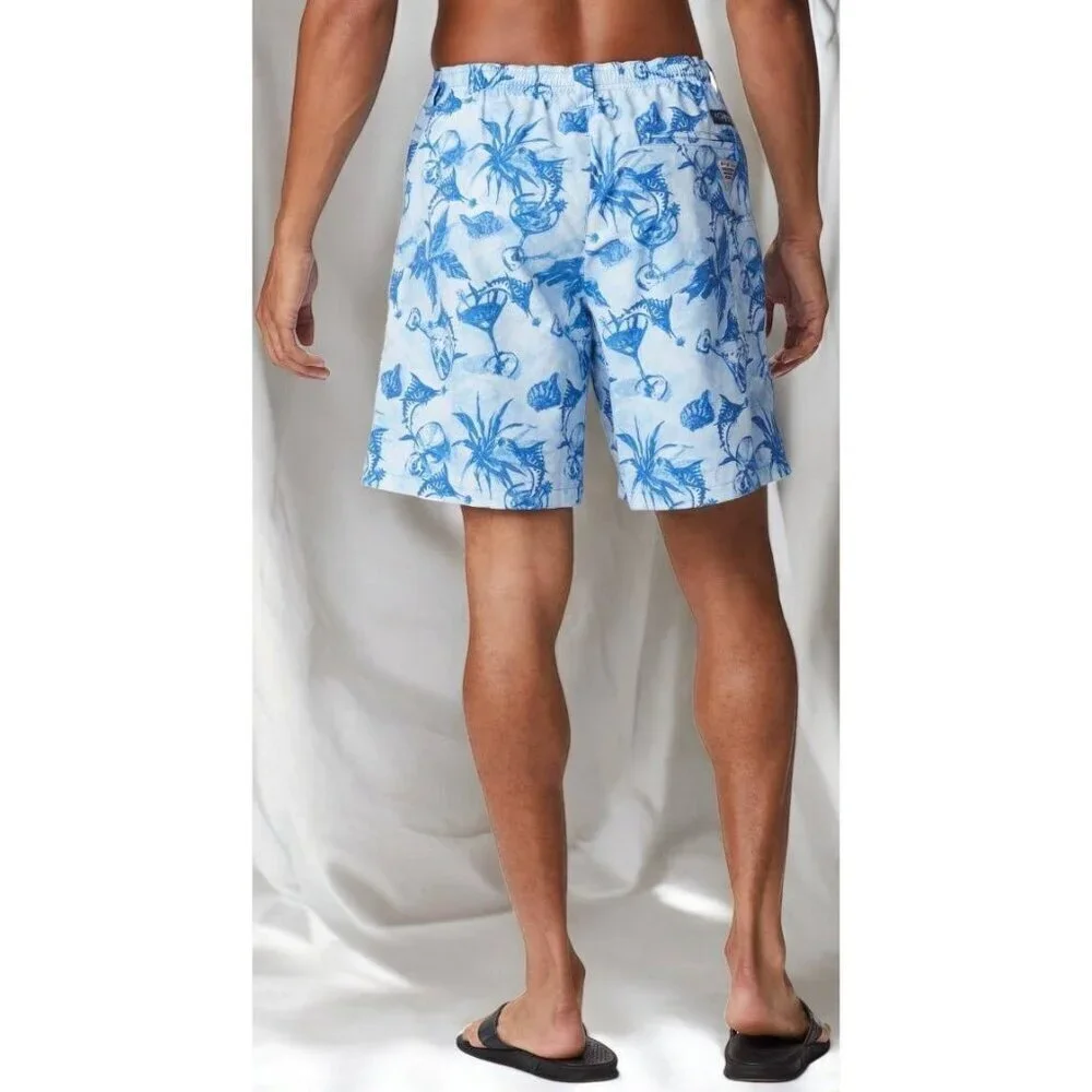 Columbia Backcast UPF 50 Mens Swim Trunks Blue Martini Marlin Print XL